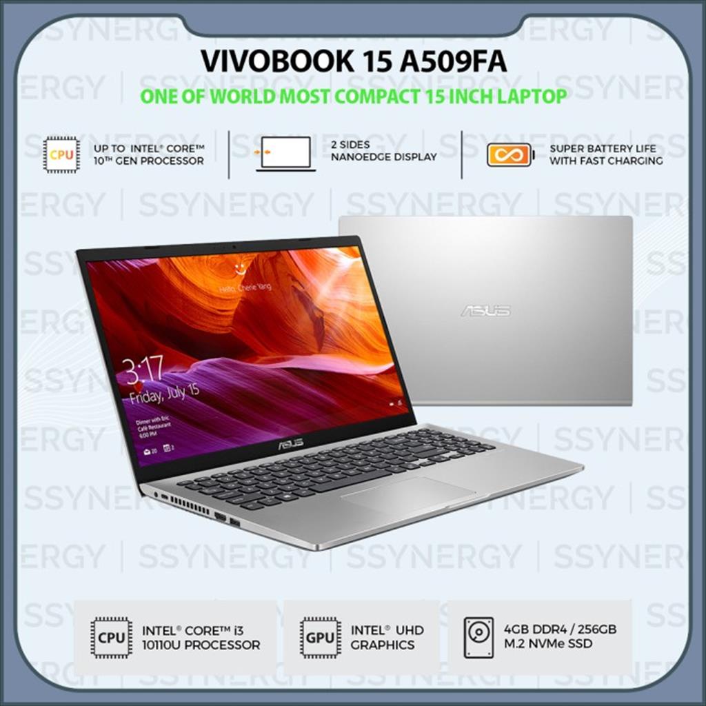 Asus A509FA-FHD321 I3-10110U 4GB 256GB SSD FHD WIN10 OHS SILVER
