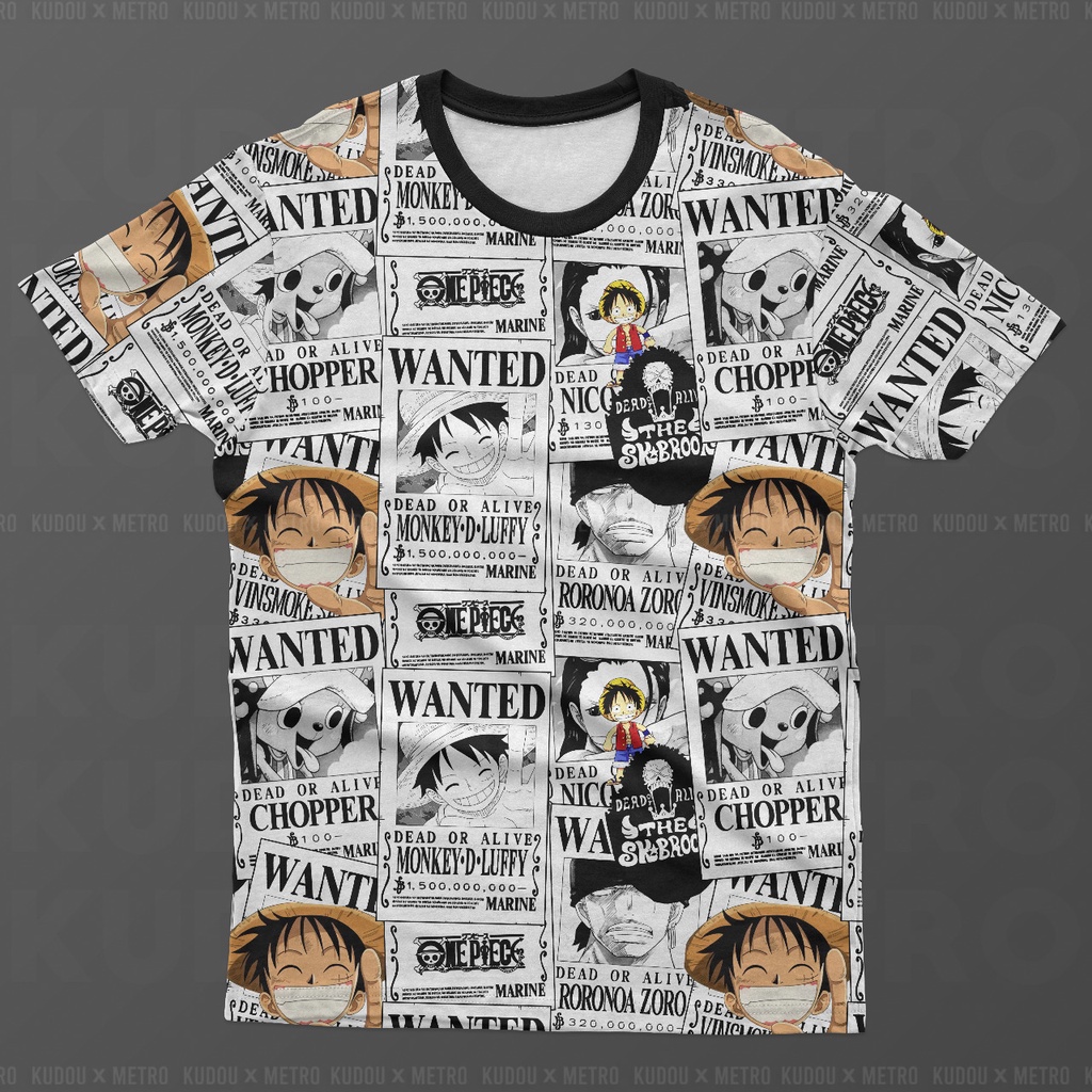 Jersey Luffy Wanted White Fullprint Anime Manga One Piece Premium Unisex