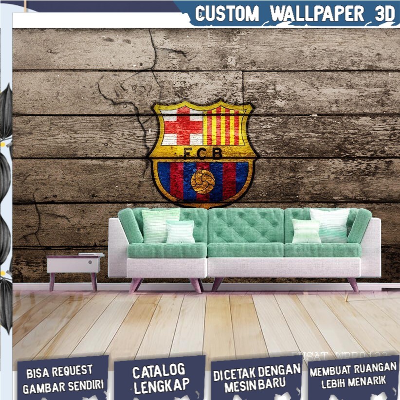 BERKUALITAS, Wallpaper Dinding Ruang Tamu, Wallpaper Dinding Pemandangan 3D Motif Bola Barcelona fc