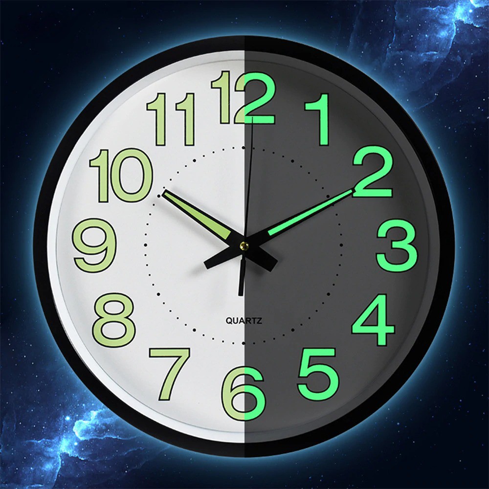 Jam Dinding Bulat Quartz Silent Menyala Dalam Gelap Glow in The Dark Jam Tembok Tidak Berdetak Tidak Bersuara &amp; Senyap 30CM