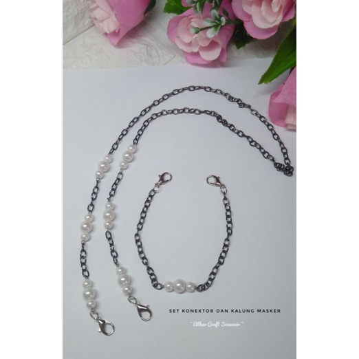 Set Strap masker dan konektor masker rantai / kalung masker rantai hitam / konektor masker rantai