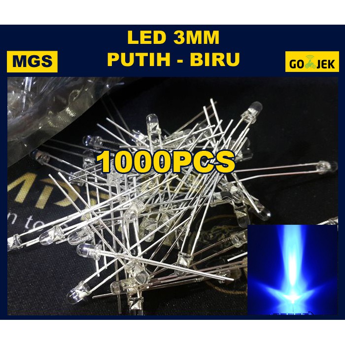 1000PCS LED 3MM PUTIH NYALA BIRU