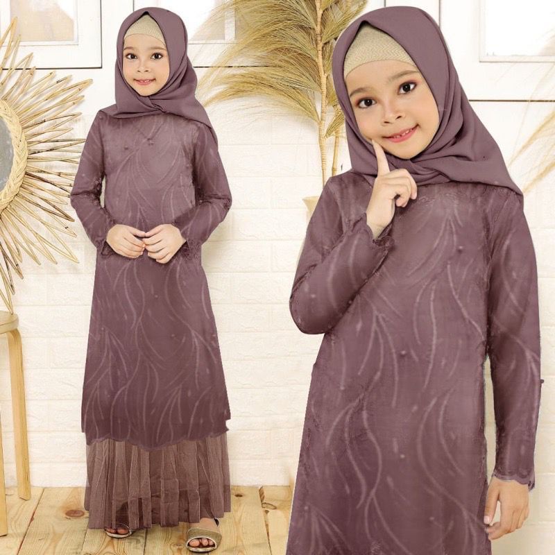 GAMIS GERALDIN KID/ BAHAN TILE RUBY MUTIARA/ GAMIS MUSLIM ANAK PEREMPUAN/ GAMIS PESTA ANAK-ANAK/ GAM