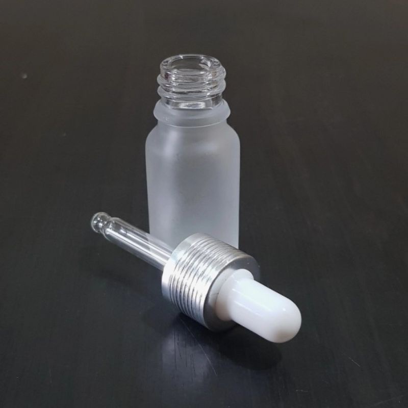 botol kaca pipet 10ml frosted doff bening - ring almunium silver bergaris