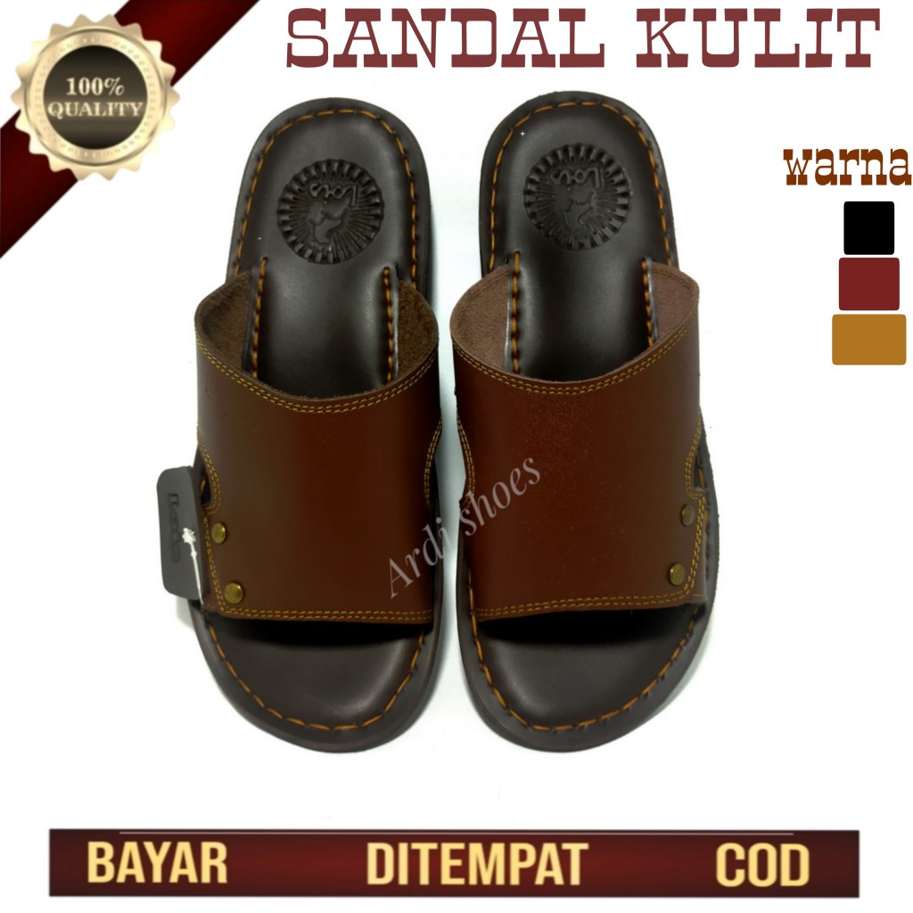 Sandal Kulit Pria Sendal Cowok  Slop Jepit Casual Sandal Santai Laki Laki Dewasa Warna Coklat