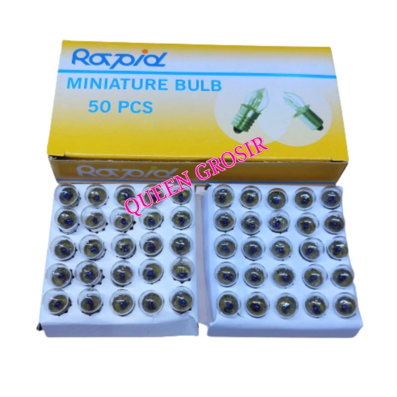 Bohlam Senter Rapid E10 Drat 2.5V / Lampu Senter Drat 2.5 Volt Rapid ( 1 kotak isi 50 pcs )