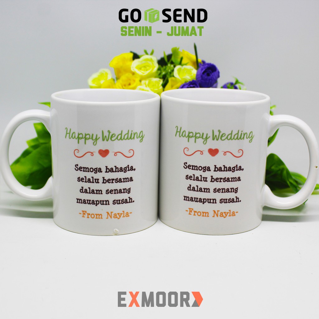 Mug Couple Wedding Floral Wreath Model B Kado Pernikahan