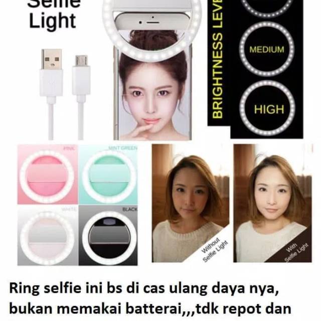 Ring selfie Light bukan pakai battery bisa di cas ulang