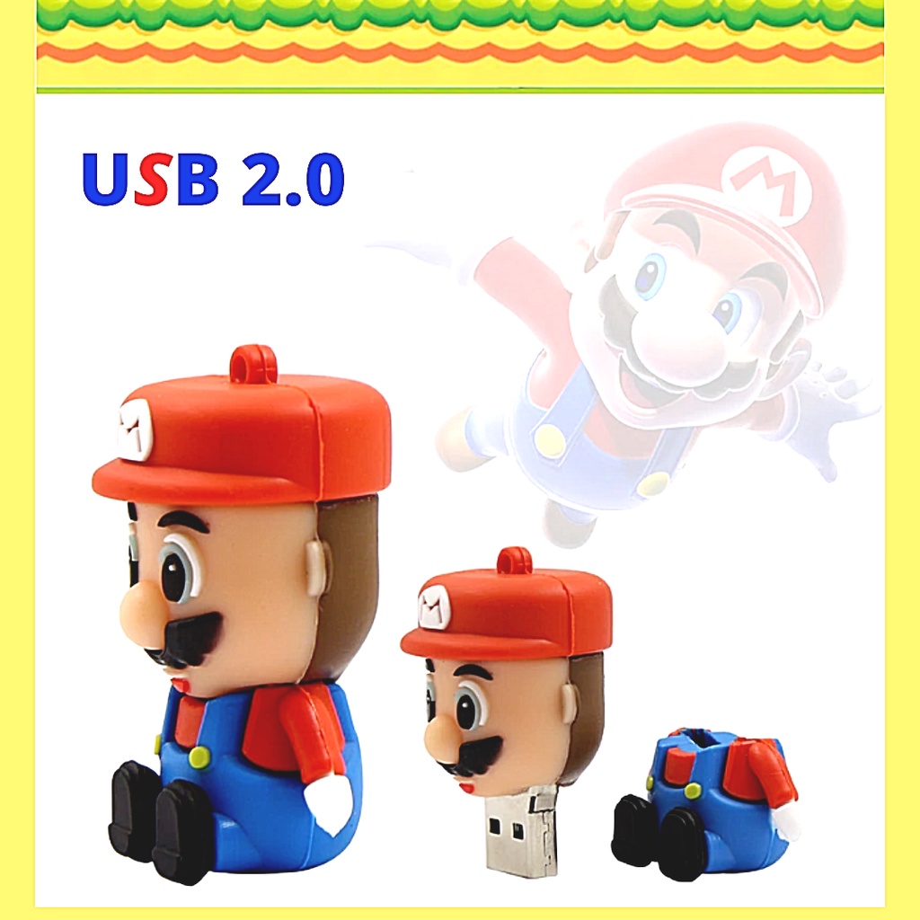 Flash Disk USB 2.0 Kapasitas 1 / 8 / 16 / 32 / 64 / 128gb Bentuk Kartun Super Mario Reliabl