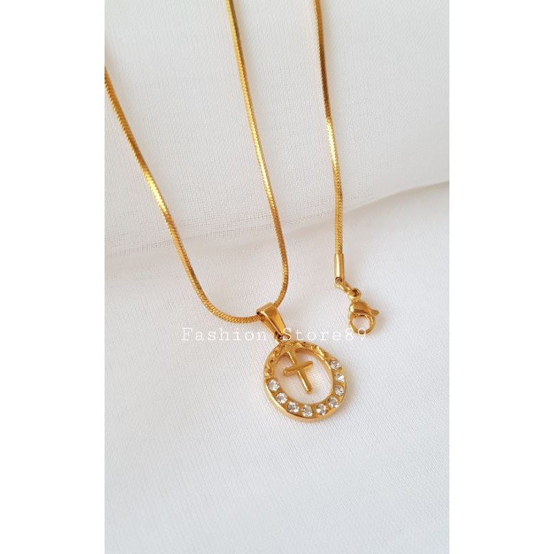 Kalung Salib Fashion Rohani import ready stok gold white Titanium antikarat SPi01