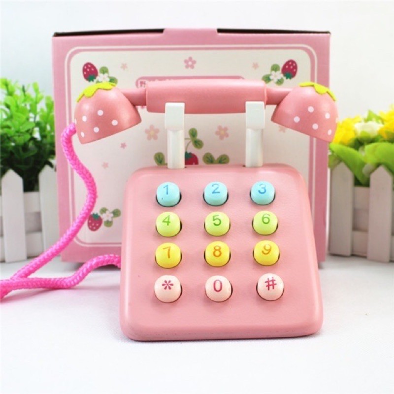 Wooden telephone - pretend toys - mainan telpon kayu