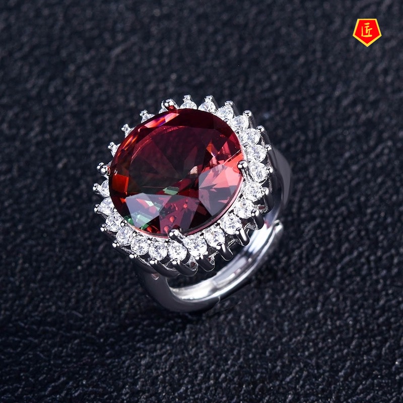 [Ready Stock]New Colored Gems Tourmaline Ring Pt950 Elegant and Personalized