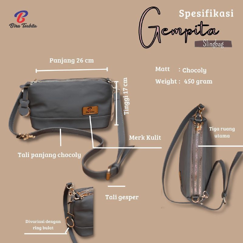Tas Wanita Gempita Slingbag dari Biru Tsabita bahan Chocoly