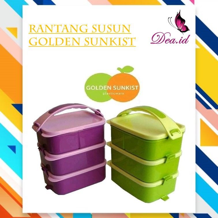 [DEASTORE] RANTANG GS SUSUN 3 - GOLDEN SUNKIST - LUNCH BOX ANAK 3 LAYER - BPA FREE - RPS 9022