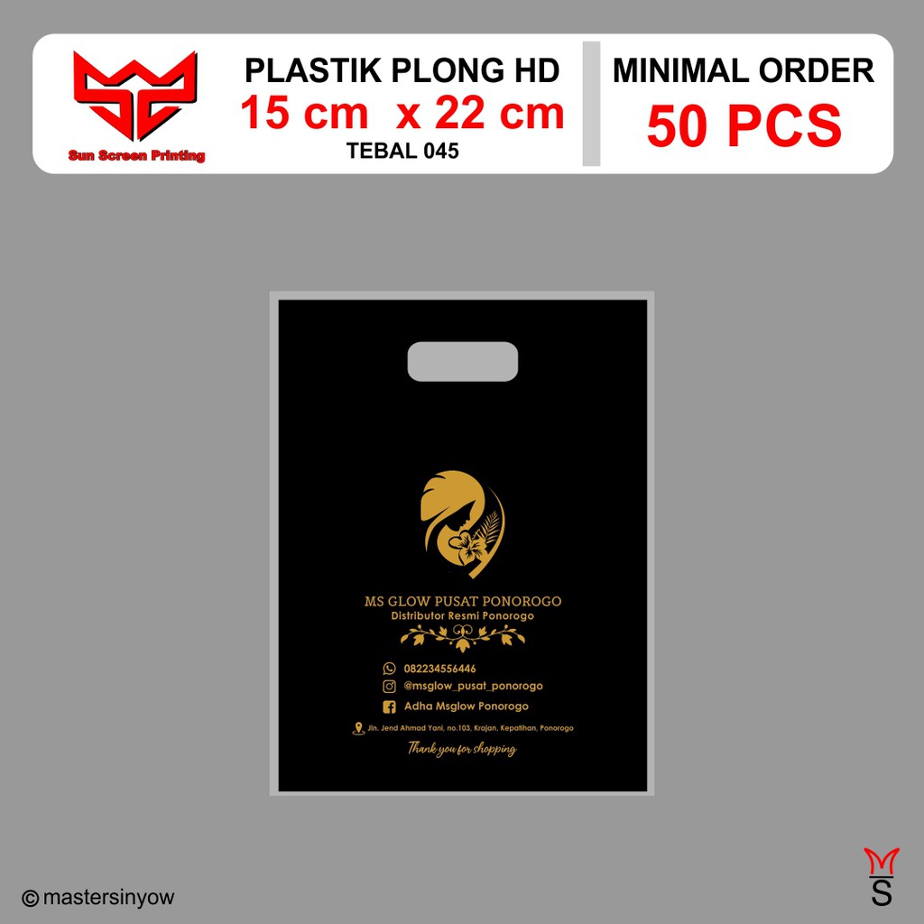 Plastik Sablon Custom Olshop Plong HD 15x22 Free Design isi 50pcs