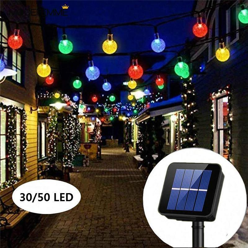 Lampu String Led 8 Mode Tenaga Surya Bentuk Bola Kristal Anti Air Warna Warm White Untuk Taman Outdoor