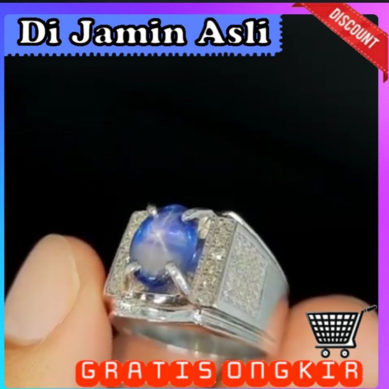 cincin blue safir star srilanka natural tabur berlian koleksi pria batu mulia permata langka antik