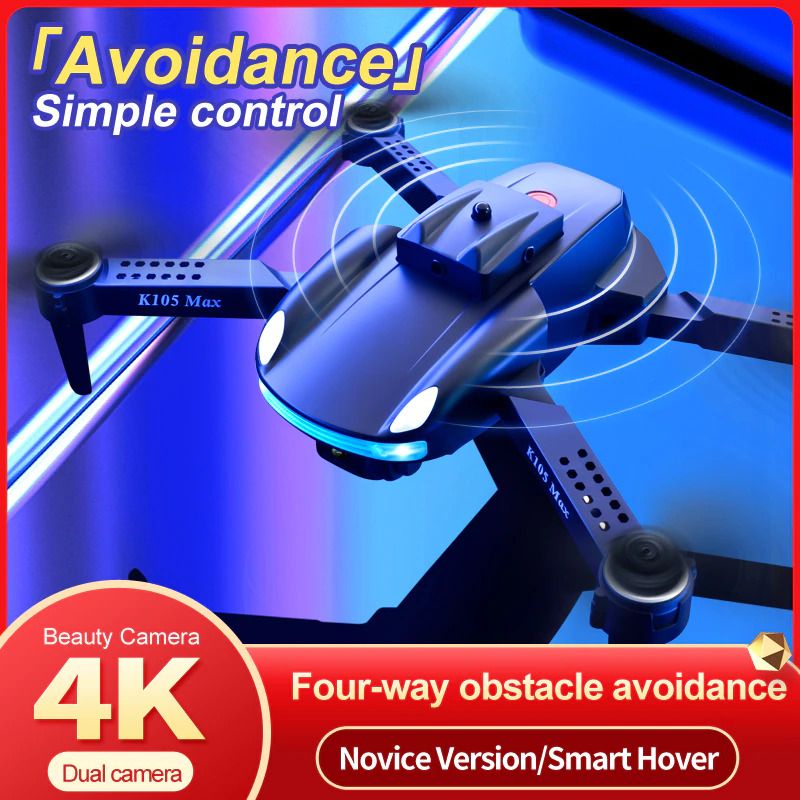 r3w OMNIDIRECTIONAL Quadcopter Drone RC WiFi Dual Camera 4K - K105 Max - Black