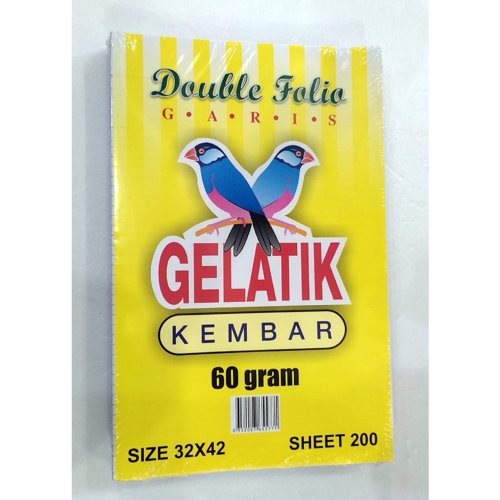 

KERTAS DOUBLE FOLIO, KERTAS GARIS 200 SHEET GELATIK KEMBAR