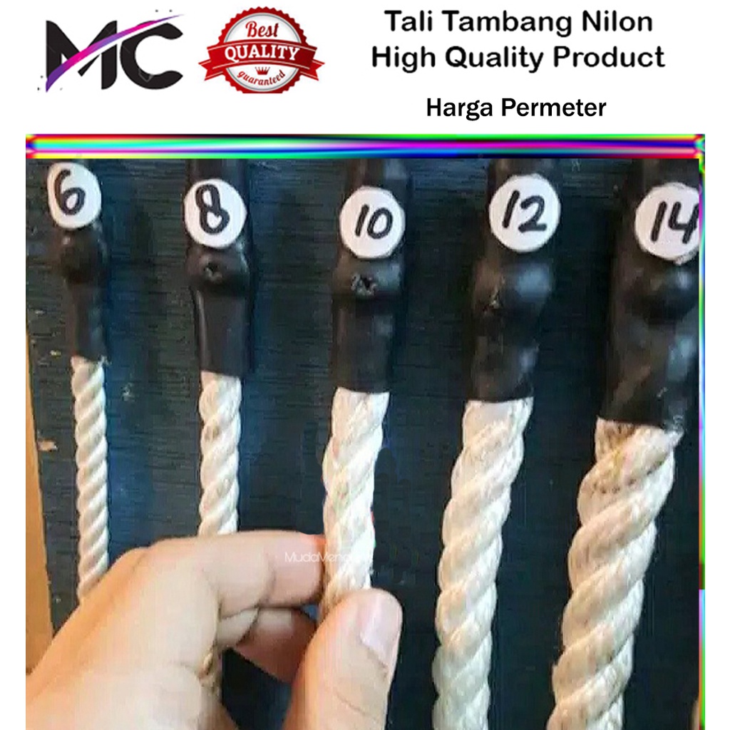 Tali Tambang Besar Nilon Nylon Rope 10mm 12mm 14mm Pengikat Barang Putih Halus Qualitas Eksport Tali Kapal Ikat Sapi Lembu Domba Kambing Kerbau