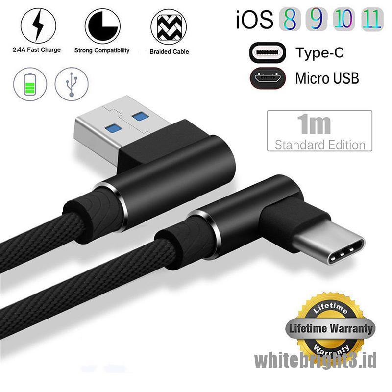 &lt; White3 &gt; Kabel Data / Charger Micro USB / Type C / IOS / Android 90 Derajat Model Kepang