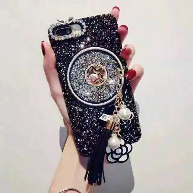 Samsung M20, A20, A30 - HC case glitter tabur + gantungan bunga mewah