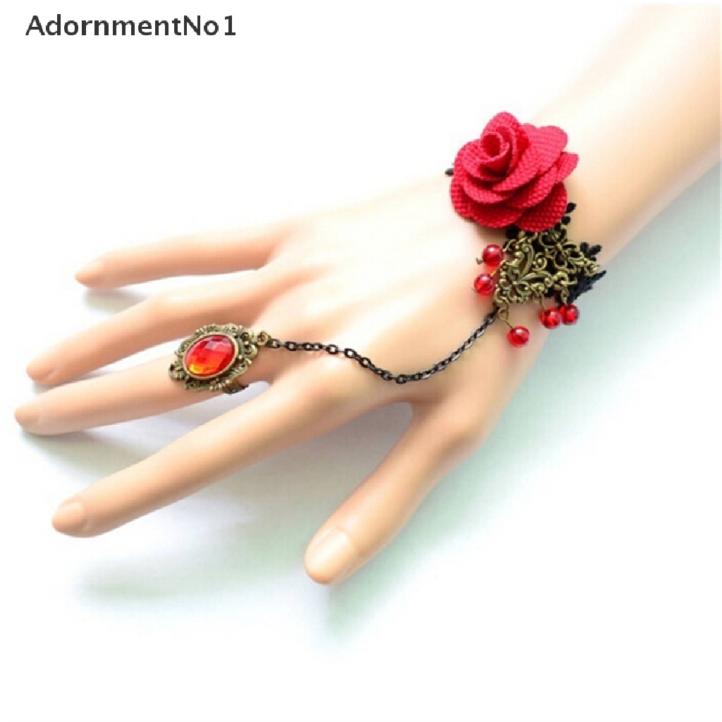 (AdornmentNo1) Gelang Tangan Lace Bunga Mawar Aksen Rumbai Gaya Gothic Retro Vintage Untuk Wanita