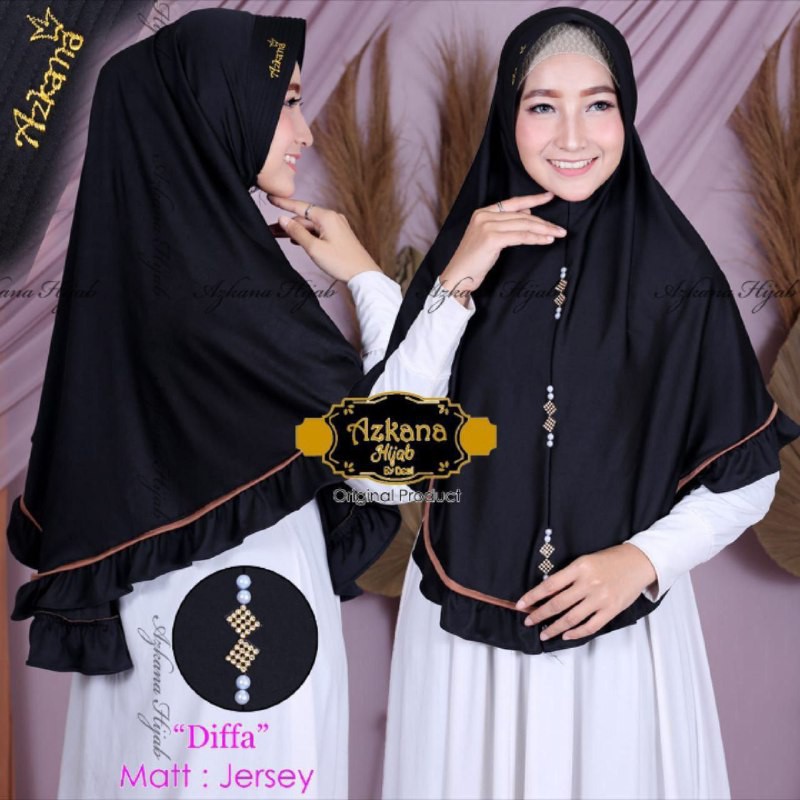 JILBAB INSTAN MUTIARA HIJAB KHIMAR SYARI JUMBO LIST JILBAB REMPEL DIFFA ORI BY AZKANA BAHAN JERSEY
