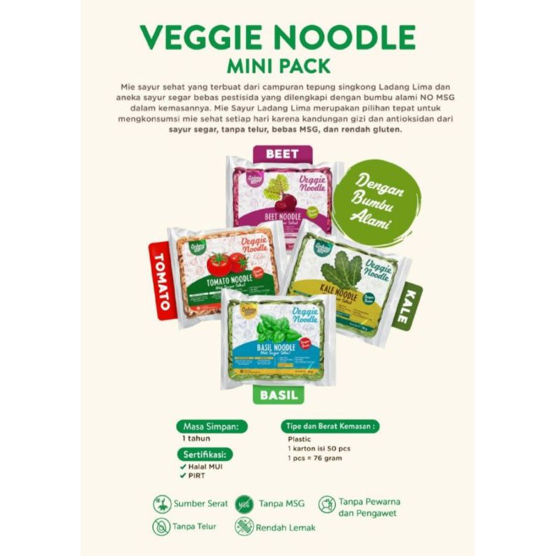 

VEGGIE NOODLE/ MIE LADANG LIMA MIE SEHAT TANPA MSG