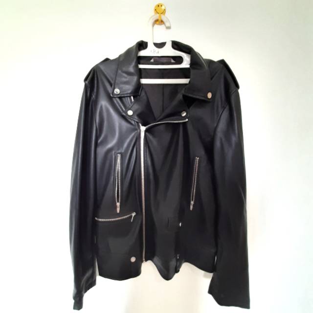 Jaket Kulit Zara Faux Leather Biker Jacket (Pria)