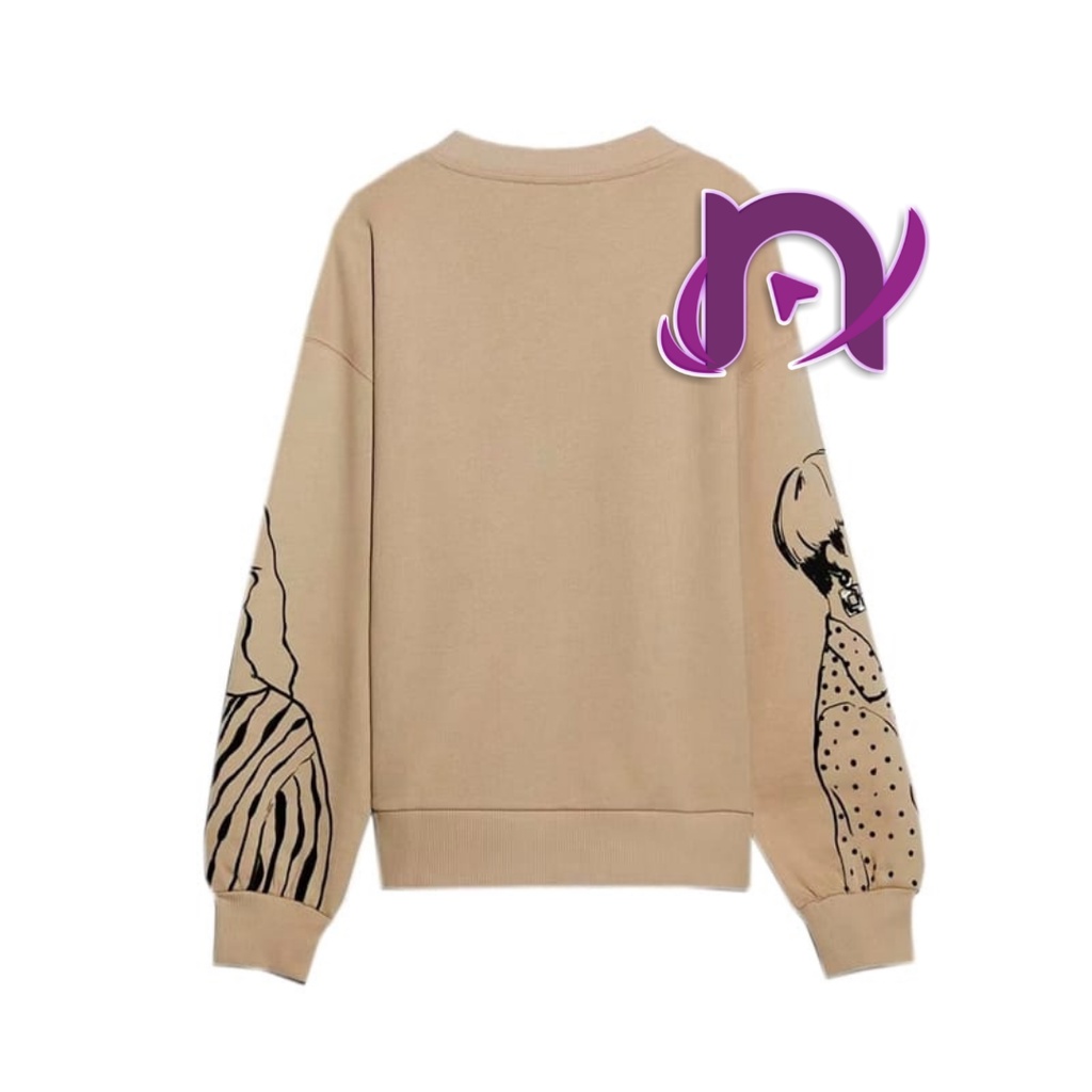 GIRL RETRO NUDE OVERSIZE CREWNECK SWEATER BAHAN FLEECE