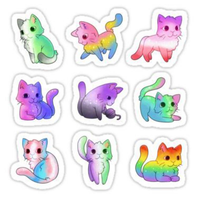 

stiker kucing lucu/rainbow cat stickers collection