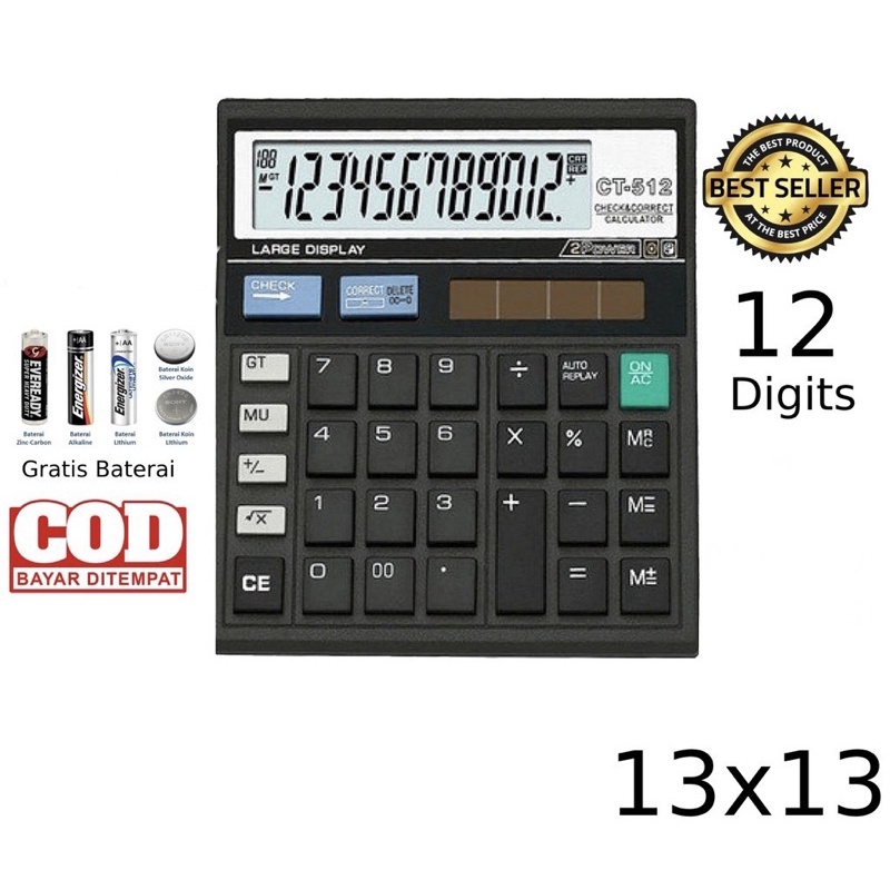 

KALKULATOR BIT BT-512 BERKUALITAS AWET 12 digit calculator solar panel MESIN HITUNG UANG