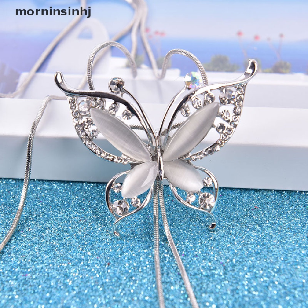 Mor Kalung Rantai Panjang Liontin Kupukupu Hias Batu Opal Untuk Wanita Butterfly