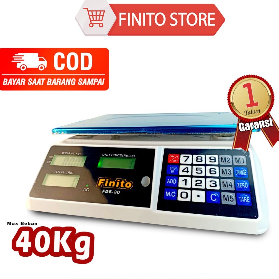 Timbangan Digital 30kg Double Display/Timbangan Buah Finito FDS30 dus hitam, Garansi 1 Tahun