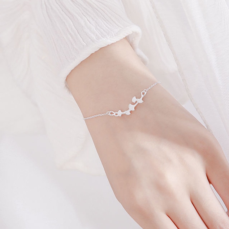 Perhiasan Gelang S925 Silver Dengan Liontin Daun Ginkgo Untuk Wanita