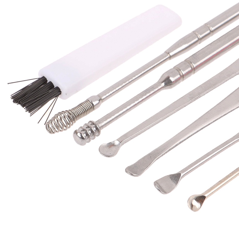 【beautifulhome12.id】7Pcs/Set Stainless Steel Ear Pick Curette Wax Earpick Scoop Remover Cleaner Tool