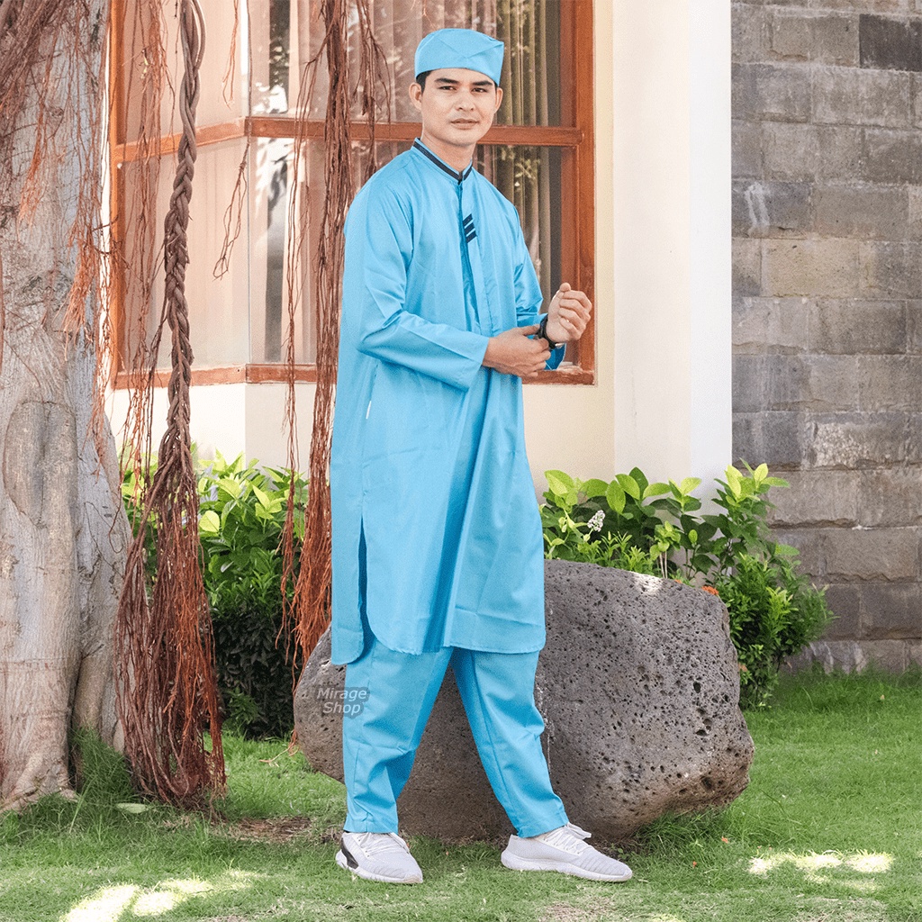 Setelan Muslim Baju Koko Pria Kurta Turki Remaja Dewasa Lengan Panjang PASHA