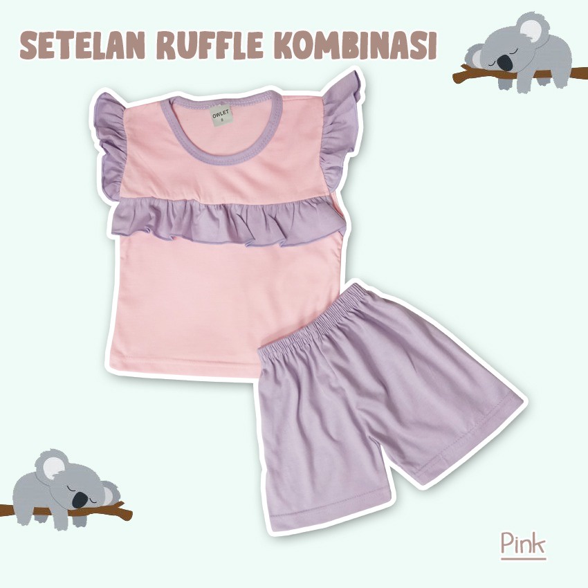 Owlet - setelan ruffle set POLOS / setelan anak perempuan polos