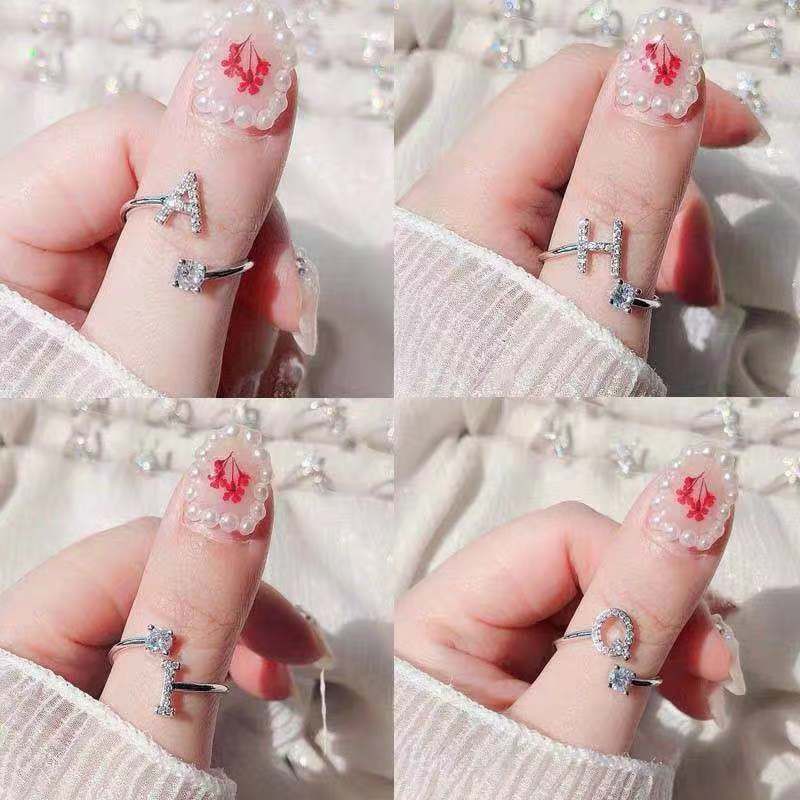 COD Cincin Wanita 26 Huruf Cincin Inggris Tembaga Berlapis Emas Putih Ring Aksesoris import Fashion