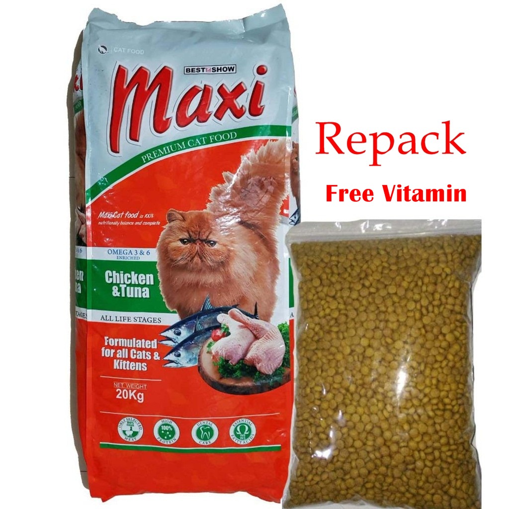 Makanan Kucing MAXI 1kg Free Vitamin Premium Quality Dewasa &amp; Kitten Dry Food Pakan Kering Pelet