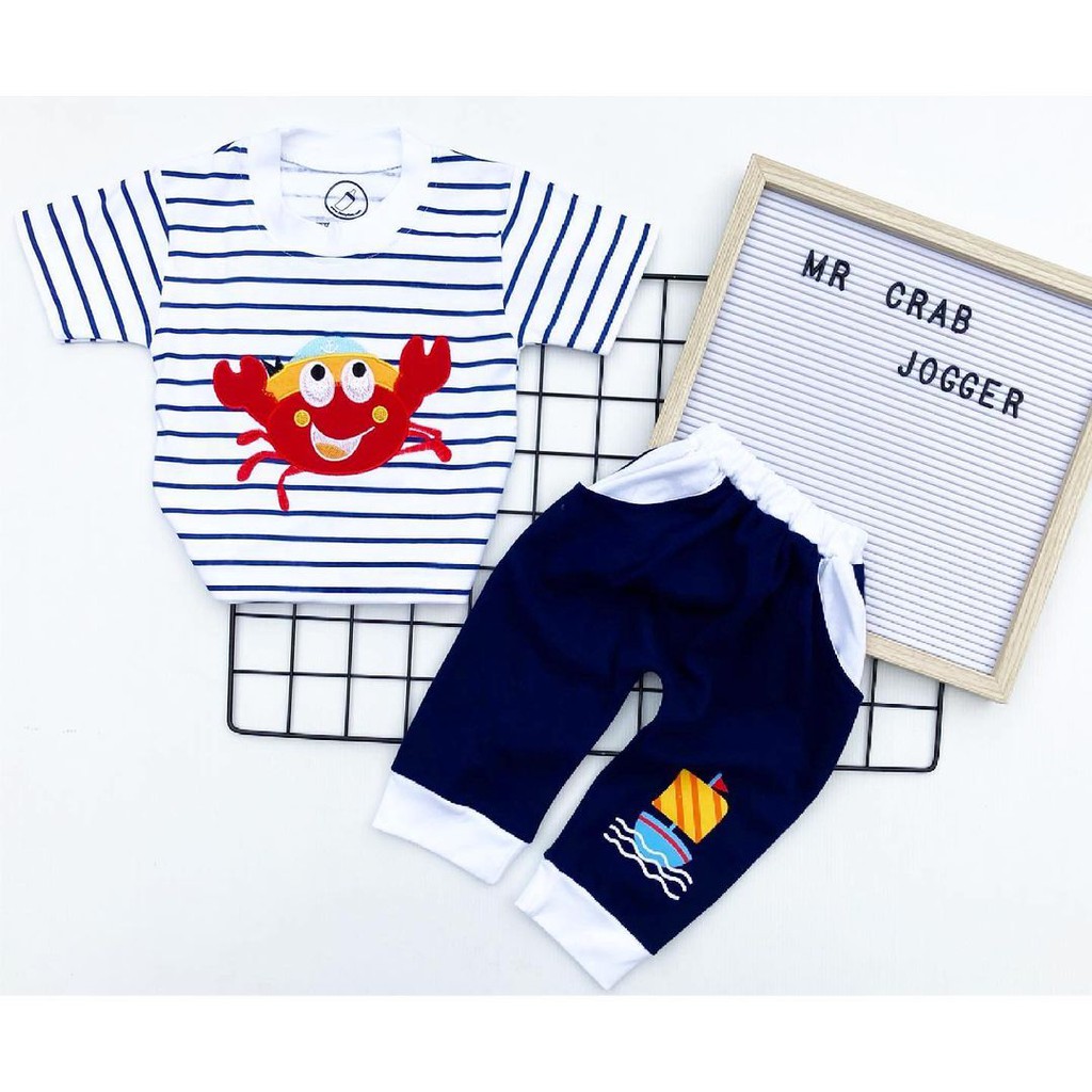 MR CRAB Baju Setelan Kaos Celana Pergi Jalan Lucu Fashion Anak Bayi Cowok Laki Terlaris Lucu Murah