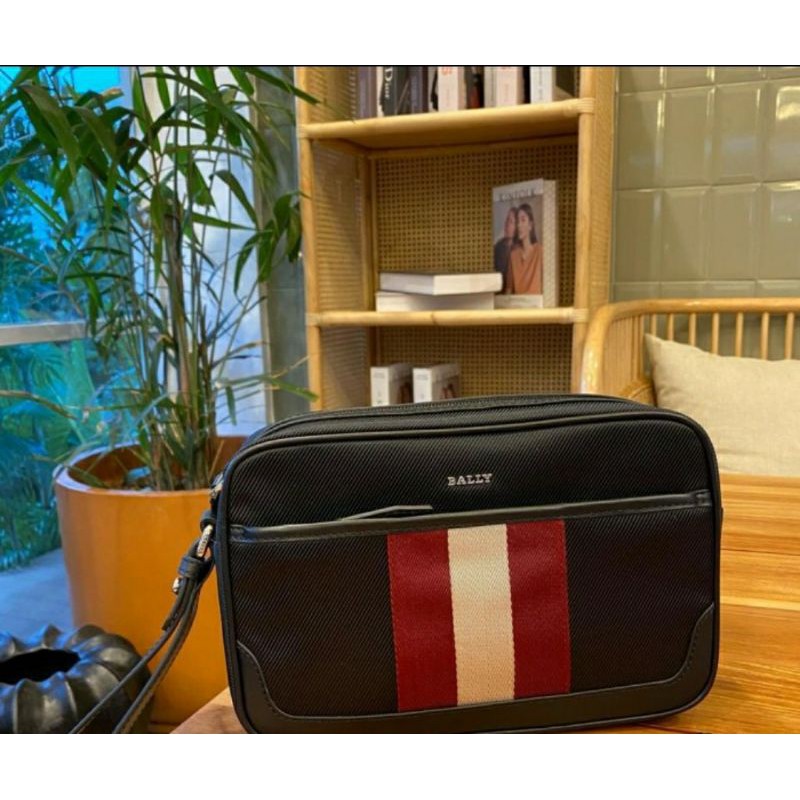 Bally Men Caliros Clutch Bag Black Stripe - Original 100%