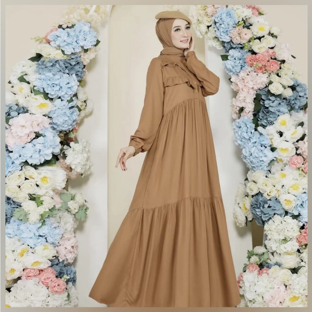 Gamis Malaysia Ceruty Babydoll Full Furing Gamis Kondangan Gaun Pesta Muslimah Baju Wanita Jumbo Nayara Dress Busui