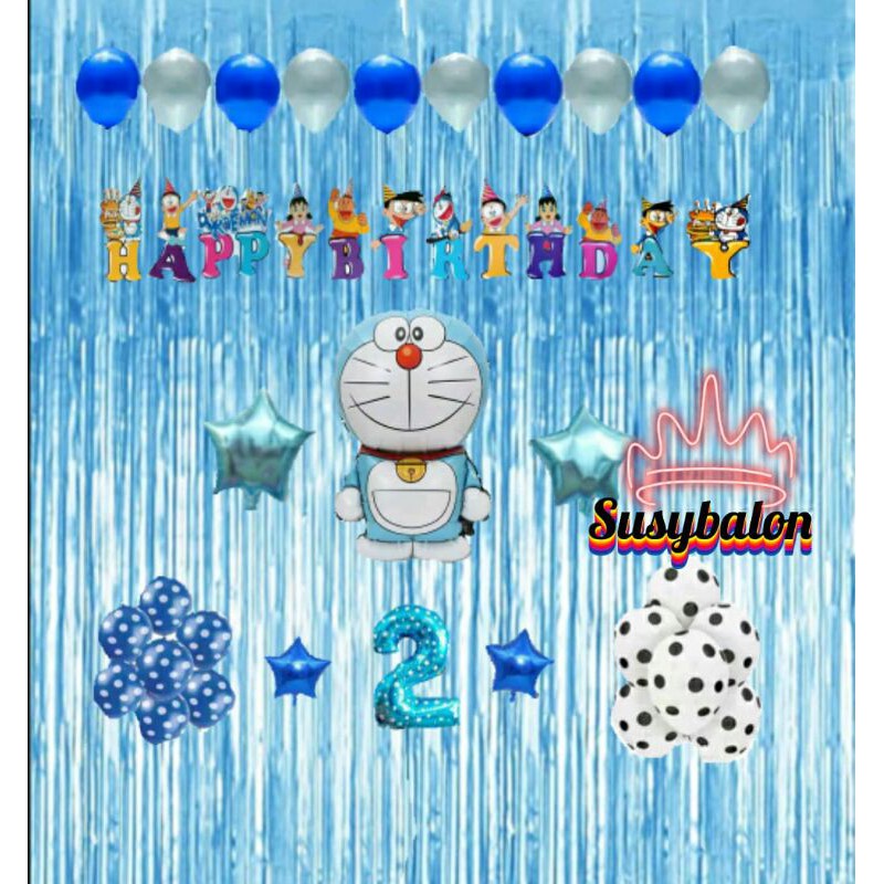 paket dekorasi set doraemon/dekorasi happy birthday