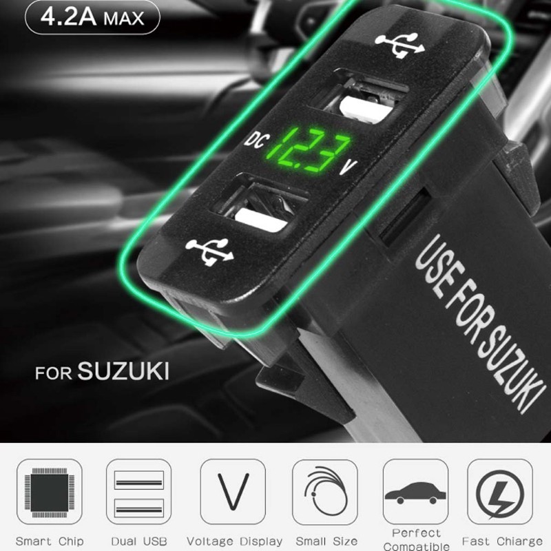 VIVI 40×20mm 12V Dual USB Car Charger LED Voltmeter Power Adapter For Suzuki Toyota