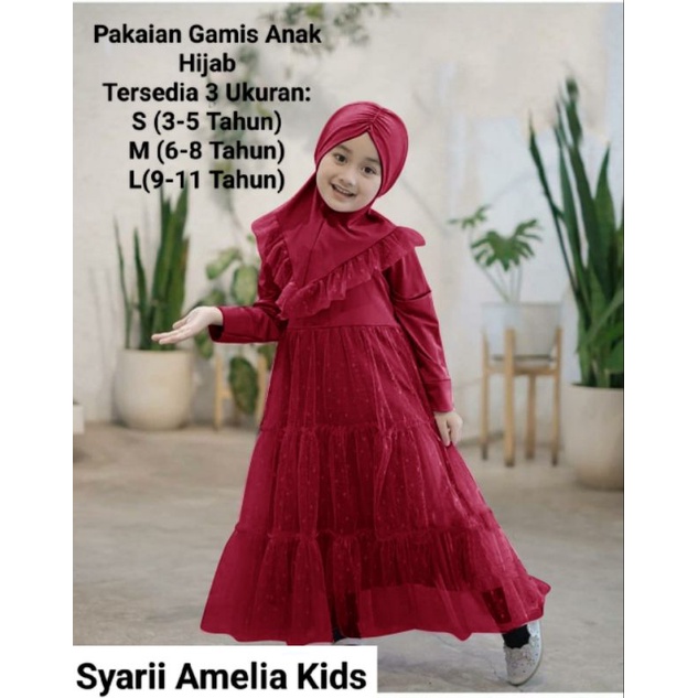 NEW PRODUK☑️PAKAIAN GAMIS ANAK TERBARU FREE HIJAB/SYARII AMELIA KIDS/3 UKURAN S-M-L(3-11 TAHUN)/MATT MOSCRE MIX TILLE DOT/BUSANA MUSLIM ANAK HIJAB/GOOD QUALITY