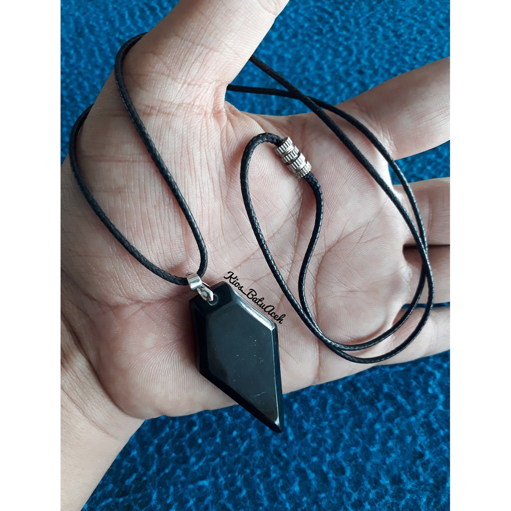 Kalung Liontin Cutting Batu Giok Hitam Black Jade Original Asli Aceh