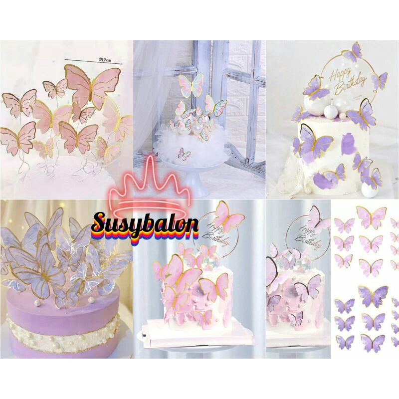 

Topper Cake Butterfly/Topper Kue Kupu" Hiasan Ulang Tahun (isi 10pc)