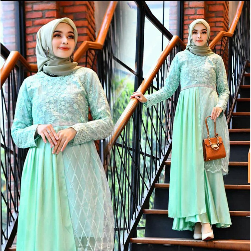 PROMO LONG DRES TULLE COMBI / LONG DRESS TULLE MUTIARA BORDIR / GAMIS PESTA